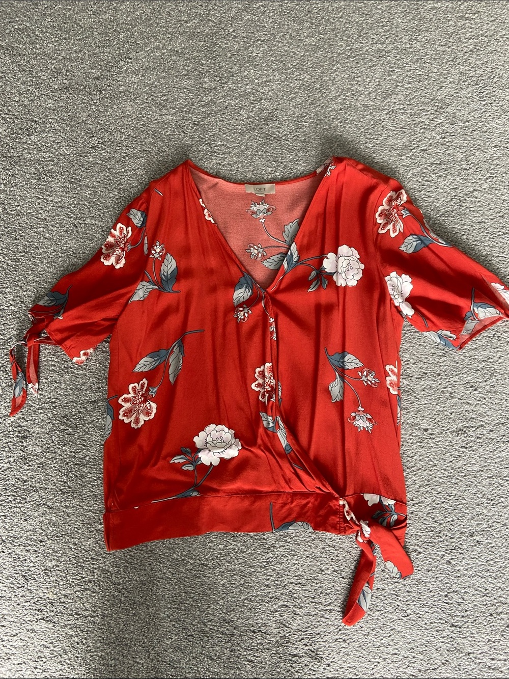 LOFT Floral V-Neck Tie-Hem Blouse